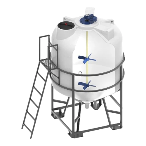 Емкость ЦКТ 5000 с патрубком 110 с двухъярусной лопастной Ж-Ж мешалкой в обрешетке с лестницей от Загород-Маркет