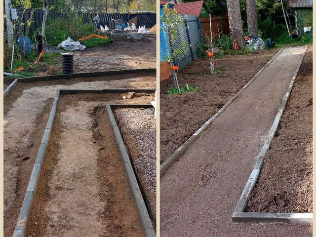 Устройство дорожки по дренажному основанию: до и после
